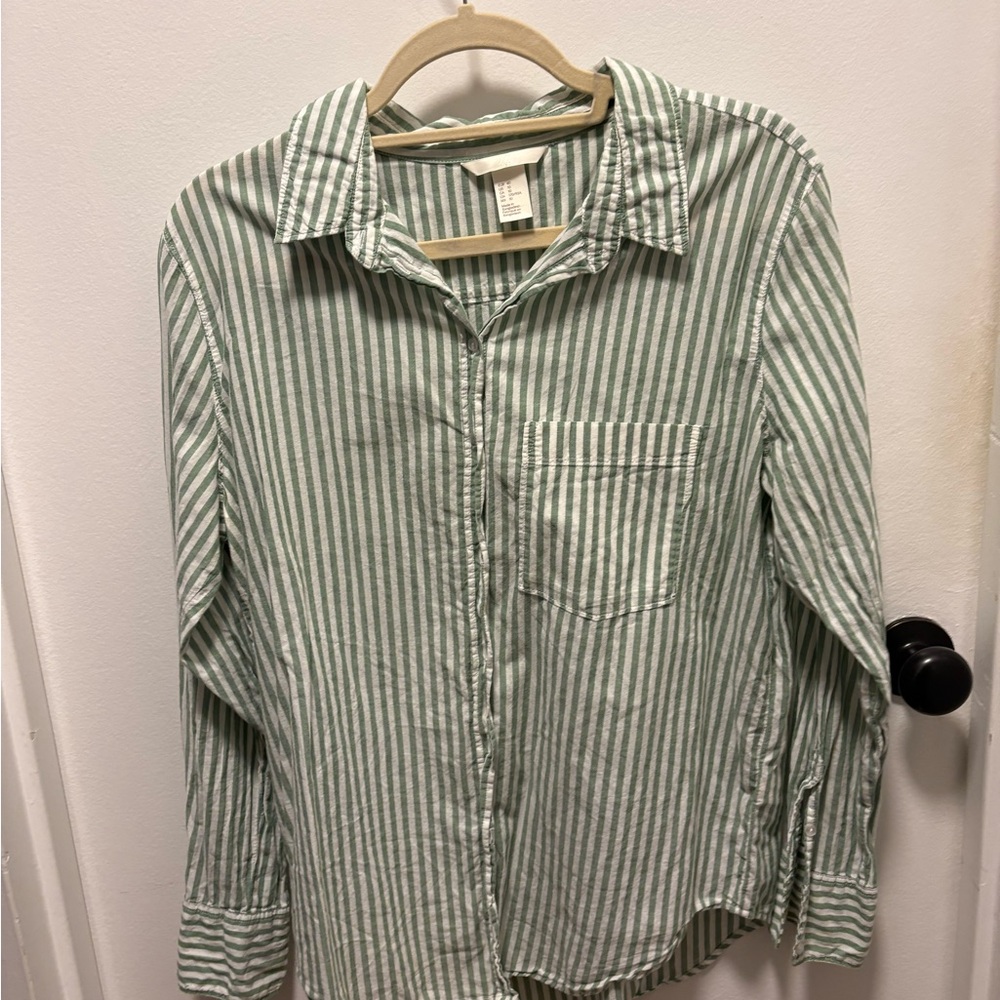 Old Navy Green Striped Button Down Shirt